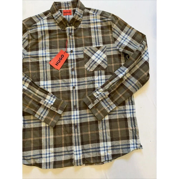 Hugo Boss Men's Brown Plaid Ermann Long Sleeve Button Down Shirt XL NWT - Picture 3 of 12